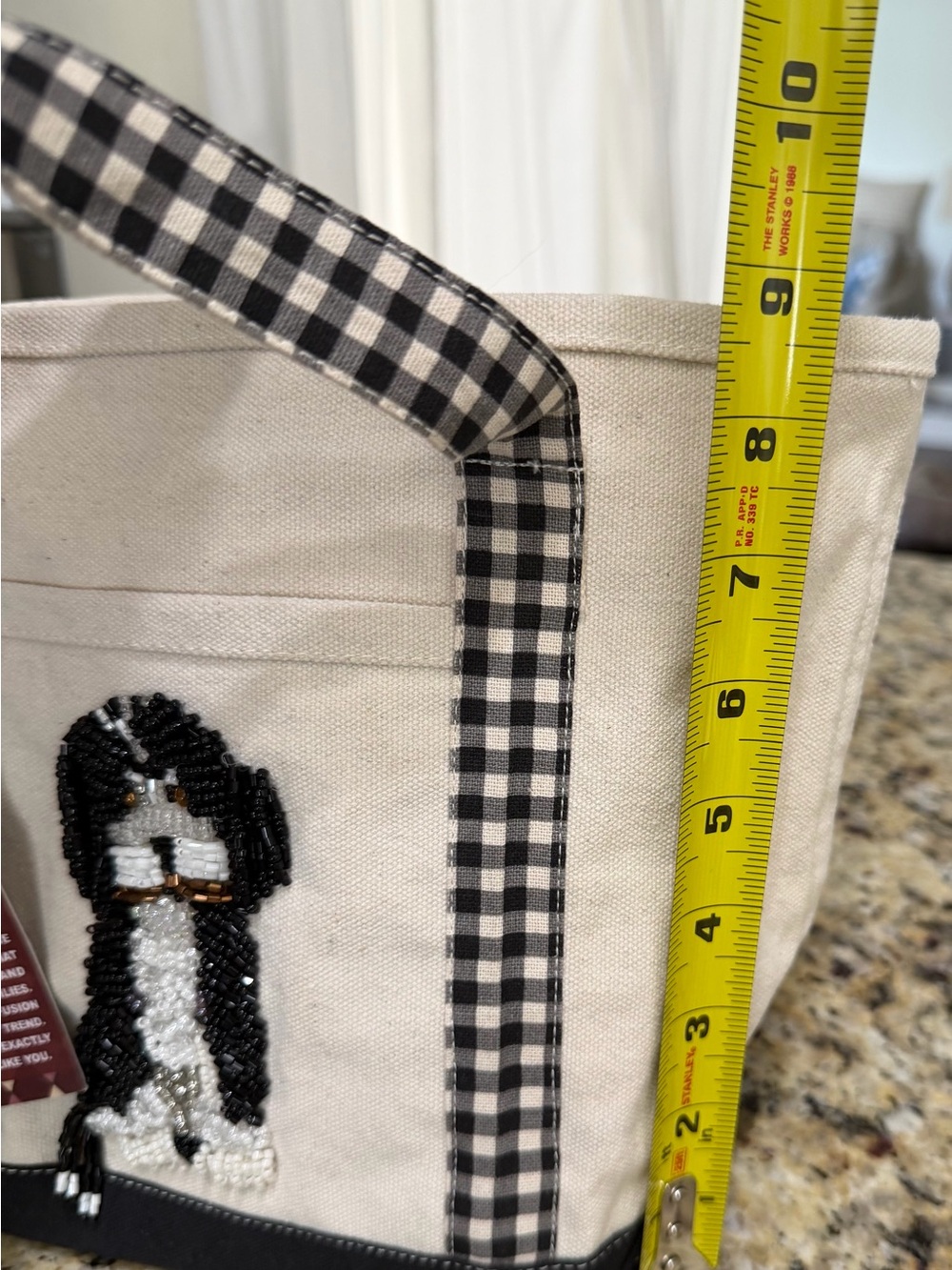 NWT Beaded Dog Canvas Tote Bag Zip Pouch Set Gingham Shih Tzu Bernedoodle - Picture 8 of 11